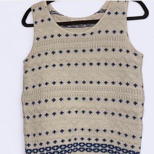 Blue and White Knitted Sleeveless Top
